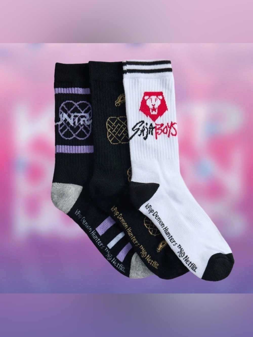 3-Pack K-Pop Demon Hunters Unisex Novelty Crew Socks | Huntrix, Saja Boys | NWT